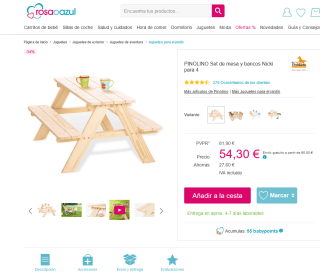 Set mesa y bancos Nicki madera Abeto 4 puestos PINOLINO por solo 54,30€