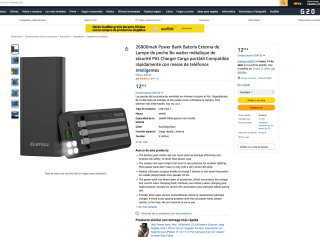 Batería Portatil 26.800mah Linterna y Cables Adheridos Elefull por solo 12,99€