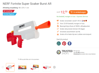 NERF Fortnite Super Soaker Burst AR voor €12,50 bij Lobbes