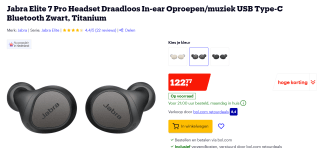 Jabra Elite 7 Pro (Titanium, Zwart) voor €122,77 bij Bol.com