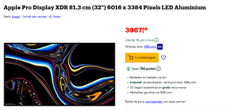 Apple Pro Display XDR 81,3 cm (32") 6016 x 3384 Pixels LED voor €3.967,99 bij Bol