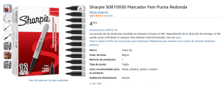 12 marcadores Sharpie S0810930 Fein Punta Redonda por 4,99€