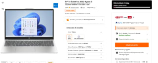 Portátil HP 15-fc0091ns AMD Ryzen 5 7520U/16GB/1TB SSD/15.6" por 489€