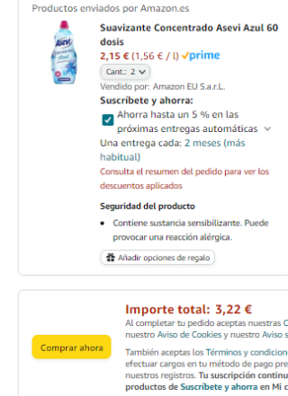 Pack 2 Suavizante Concentrado Asevi Azul total 120 dosis por 3,22€