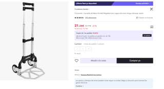 Carretilla de Mano Portátil Plegable Carro Ligero Aluminio por 21.24€ (Cuenta Nueva 12.74€)