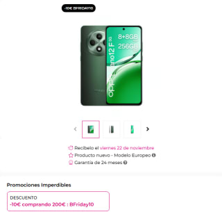 OPPO Reno12 F 5G 8 GB/256 GB por 214€