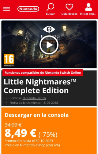 Little Nightmares™ Complete Edition Nintendo Switch por 8,49€.