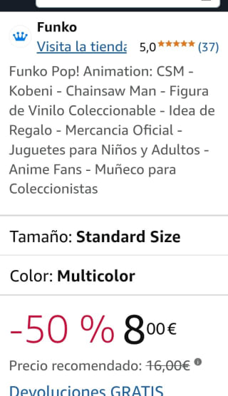 Funko Pop Animation CSM Kobeni Chainsaw Man por 8€.