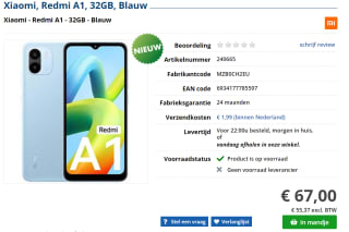 Xiaomi Redmi A1 Light Blue 2GB+32GB voor €67 bij Informatique