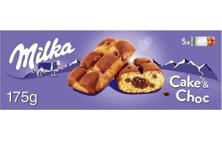 Milka Cake & Choc Bizcocho con Pepitas de Chocolate 185g por 1,85€.