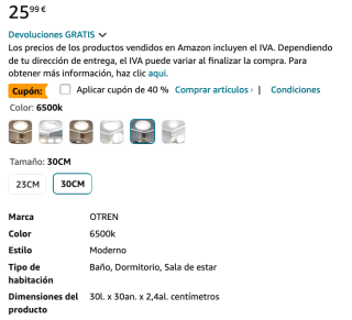 Plafon Luz LED Techo 28W Ø30cm por solo 15,59€