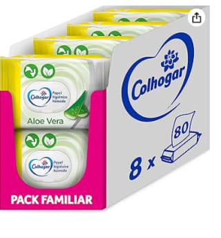 Pack Colhogar Aloe 8x80 - Papel Higiénico Húmedo Desechable con Extracto de Aloe Vera por 15.47€