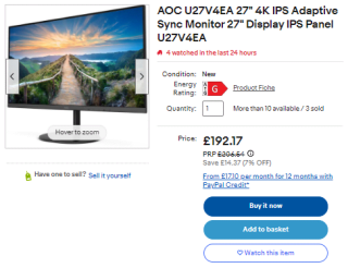 Obtain an AOC 27-inch 4K UHD monitor sold at eBay for £163.34