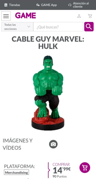Cable guy Marvel Hulk por 14,99€.