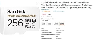 SanDisk High Endurance microSDXC 256GB Geheugenkaart voor €22,90 bij Amazon.nl
