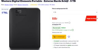 WD Elements Portable 5 TB Mobiele gegevensopslag voor €111 bij Bol