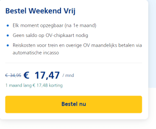 NS trein Flex Weekend Vrij voor €17,47 bij de NS