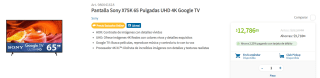 Sony X75K 65" UHD 4K a $12,499 en Sam's Club