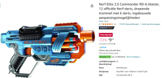 Nerf Elite 2.0 Commander RD-6-blaster, met 12 officiële Nerf-darts voor €9,39 met Amazon Prime