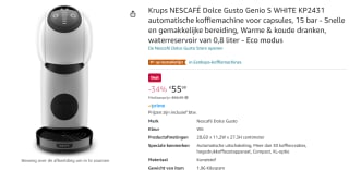 Krups Nescafé® Dolce Gusto® GENIO S - Koffiecupmachinevoor €35,99 + 2 dozen koffie na cashback bij Amazon NL