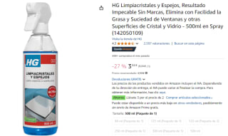 3 Botes de HG Limpiacristales y Espejos, Resultado Impecable Sin Marcas, Elimina con Facilidad la Grasa y Suciedad de Ventanas y otras Superficies de Cristal y Vidrio - 500ml en Spray por 6.46€