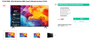 TV TCL 85" 85VBB - 4K Ultra HD, Dolby Vision, HDR10+, Google TV, Dolby Audio por 777,99€