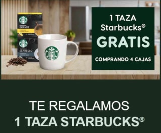Gratis taza Taza Starbucks por compra de 4 paquetes capsulas