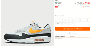 Nike Air max 1 White / University Gold / Black voor €100 bij Snipes
