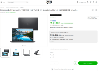Notebook da Dell, modelo Inspiron i3-1115G4 - R$ 2.128,77