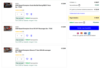 2+1 gratis op LEGO Speed Champions F1 racewagens bij Bol