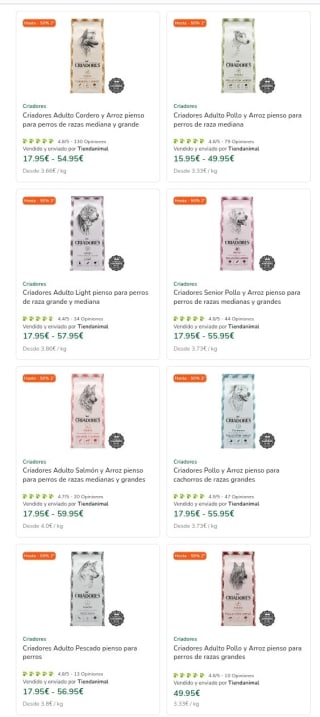 Hasta -50% de Descuento en la Segunda Unidad pienso Criadores.