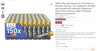Paquete de 150 Pilas VARTA AAA por 38,20€