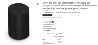 Sonos Era 100 Zwart (2023) voor €208,59 bij Amazon