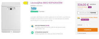 Lavavajillas BEKO BDFN26430W por 324€
