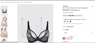 Gorgeous DD+ 2-Pack Sheer Non-Pad Plunge Bra - £5