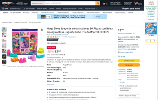 Juego de construcción Fisherprice Mega Bloks 80 piezas con bolsa rosa por 12,99€