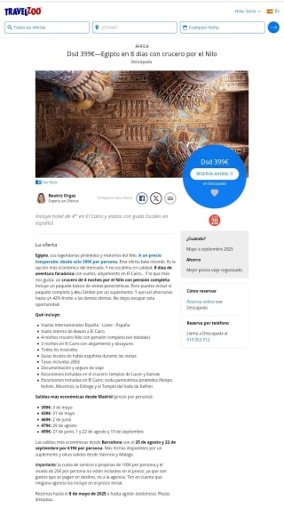 Egipto 8 dias con crucero por el Nilo desde 399€.