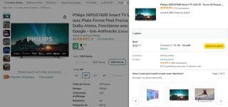 Téléviseur Philips Smart TV LED 4K - Écran 50" à 502,99€
