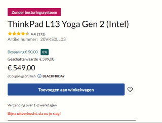 Lenovo ThinkPad L13 (20VKS0LL03) Zonder besturingssysteem voor €549 bij Lenovo