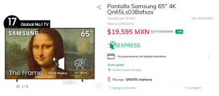 Pantalla Samsung 65" 4K The Frame a $19,595 en Sears