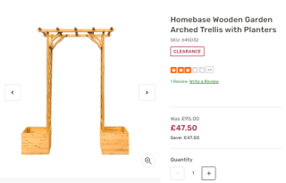 Earn Homebase's wooden garden arched trellis with planters for £47.50