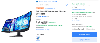 Monitor Dell S3422DWG 34" por $6,968 | Descuento Mercado Libre