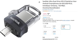 SanDisk Ultra Dual Drive M3.0 64GB USB Stick voor €4,99 bij Amazon