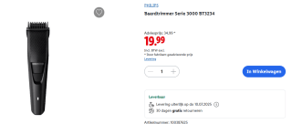 Philips Series 3000 - BT3234/15 - Baardtrimmer voor €19,99 in de Lidl webshop