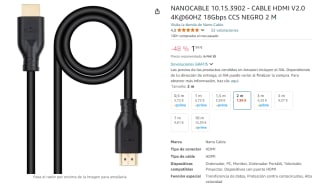 Cable HDMI V2.0 4K@60HZ de 2m por 1,94€