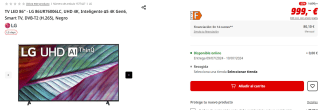 TV LED 86" LG 86UR76006LC, UHD 4K, Inteligente α5 4K Gen6 por 999€ (newsletter por 989€)
