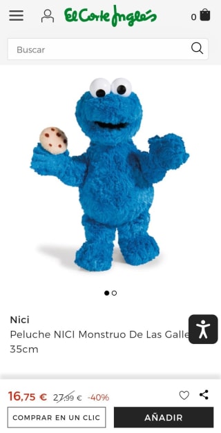 Peluche NICI Monstruo De Las Galletas 35cm por 16,75€.