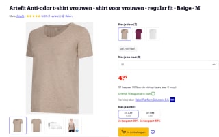 Artefit anti-odor dames T-shirt voor €1,98 per stuk bij Bol