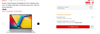 Portátil ASUS VivoBook 16X K3605ZU-N1116,16" WUXGA IPS 120 Hz i5-12450H, 16GB RAM, 512 GB SSD por 699€