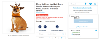 Gorro de Reno para Perro Merry Makings por $119 en Petco